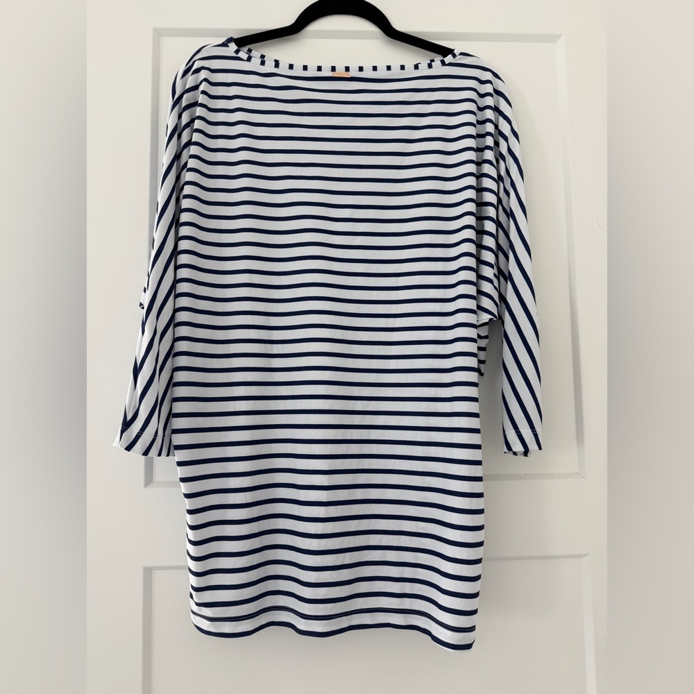 EUC Cabana Life UPF 50+ Navy &‎ White Striped Dolman Sleeve Rashguard Top, Large - Picture 6 of 11
